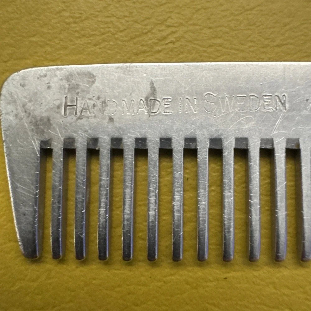 Vintage Swedish Crown Handmade Aluminum Metal Comb 65 Made In Sweden 6.75